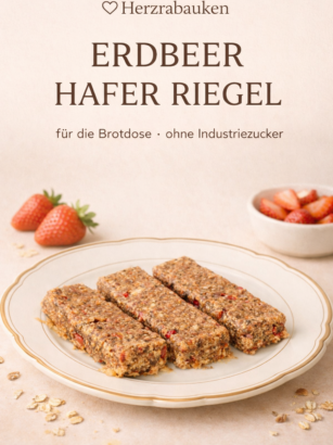 Erdbeer Hafer Riegel für Kinder als gesunder Snack für die Brotdose im Kindergarten ohne Industriezucker